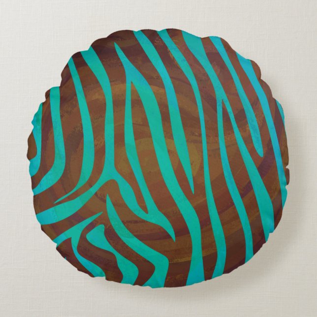 Zebra bruin en Blauwgroen afdrukken Rond Kussen (Voorkant)