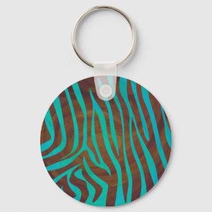 Zebra bruin en Blauwgroen afdrukken Sleutelhanger