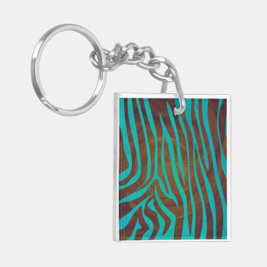 Zebra bruin en Blauwgroen afdrukken Sleutelhanger (Voorkant Links)