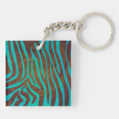 Zebra bruin en Blauwgroen afdrukken Sleutelhanger (Achterkant)