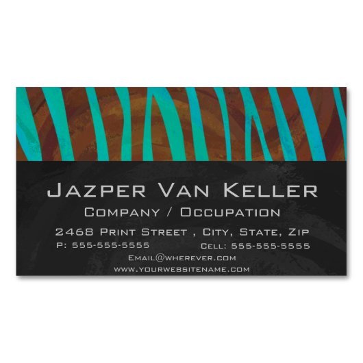 Zebra bruin en Blauwgroen afdrukken Visitekaartje Magneet (Voorkant)