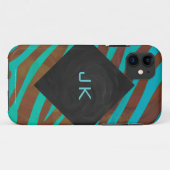Zebra bruin en Blauwgroen met monogram Case-Mate iPhone Case (Achterkant (horizontaal))