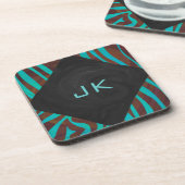 Zebra bruin en Blauwgroen met monogram Drankjes Onderzetter (Linkerzijde)