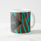 Zebra bruin en Blauwgroen met monogram Grote Koffiekop (Voorkant rechts)