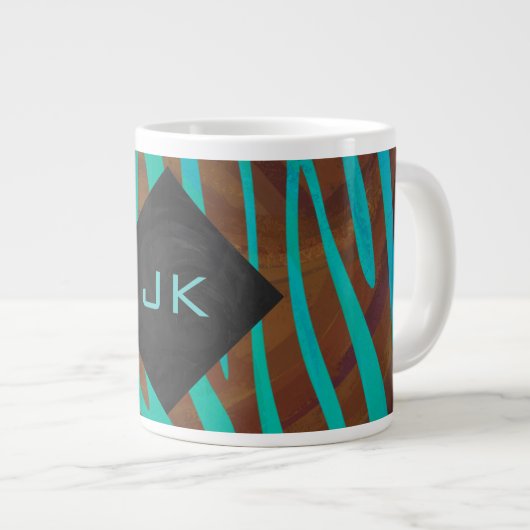 Zebra bruin en Blauwgroen met monogram Grote Koffiekop (Voorkant rechts)