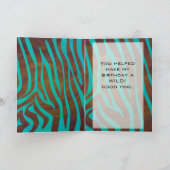 Zebra bruin en Blauwgroen met monogram Kaart (Binnen)