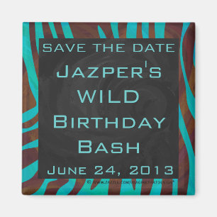 Zebra bruin en Blauwgroen met monogram Magneet