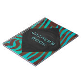 Zebra bruin en Blauwgroen met monogram Notitieboek (Linkerzijde)