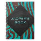 Zebra bruin en Blauwgroen met monogram Notitieboek (Voorkant)