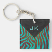 Zebra bruin en Blauwgroen met monogram Sleutelhanger (Voorkant)