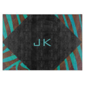 Zebra bruin en Blauwgroen met monogram Snijplank (Voorkant)