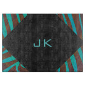Zebra bruin en Blauwgroen met monogram Snijplank (Voorkant)