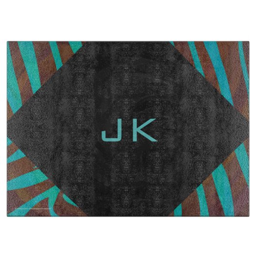 Zebra bruin en Blauwgroen met monogram Snijplank (Voorkant)