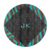 Zebra bruin en Blauwgroen met monogram Snijplank (Voorkant)