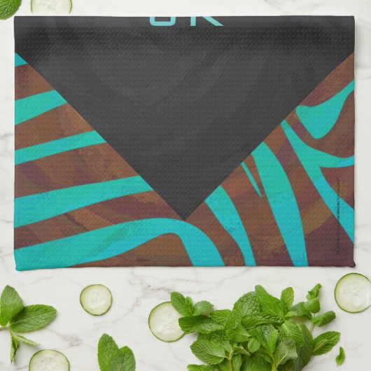 Zebra bruin en Blauwgroen met monogram Theedoek (Gevouwen)