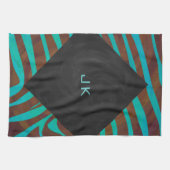Zebra bruin en Blauwgroen met monogram Theedoek (Horizontaal)