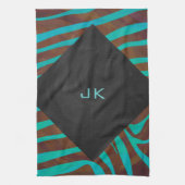 Zebra bruin en Blauwgroen met monogram Theedoek (Verticaal)