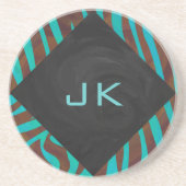Zebra bruin en Blauwgroen met monogram Zandsteen Onderzetter (Voorkant)