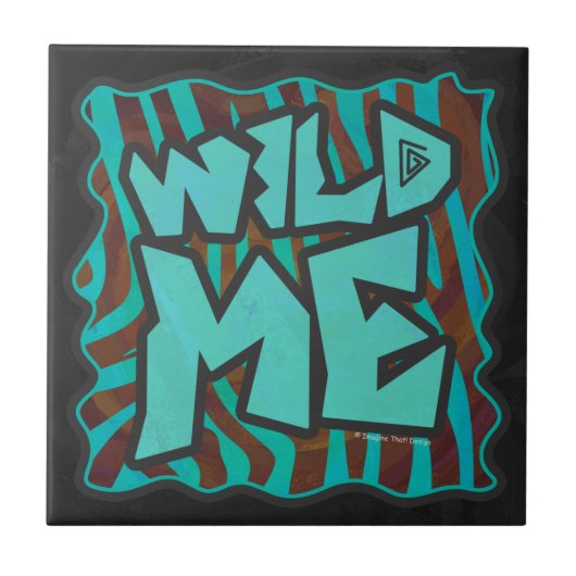 Zebra bruin en Blauwgroen "Wild Me Design" Tegeltje (Voorkant)