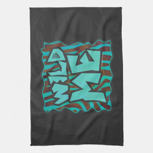 Zebra bruin en Blauwgroen "Wild Me Design" Theedoek (Verticaal)