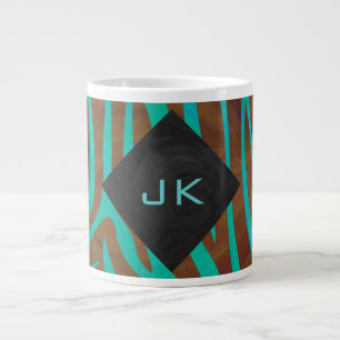 Zebra Bruin en Teal met Monogram Grote Koffiekop