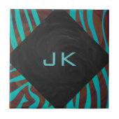 Zebra Bruin en Turkoois met Monogram Tegeltje (Voorkant)