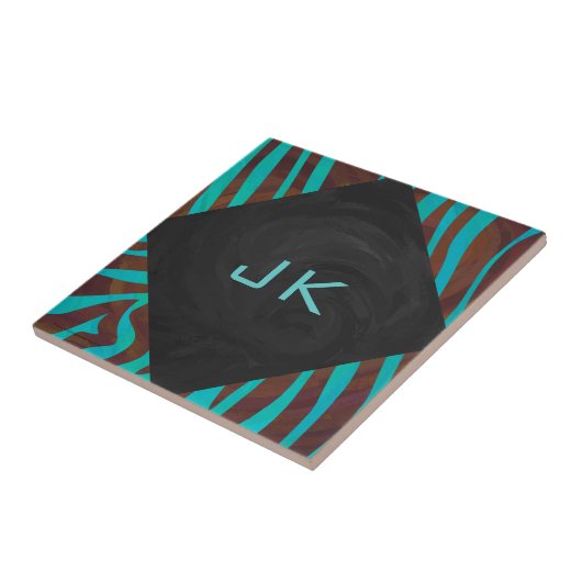 Zebra Bruin en Turkoois met Monogram Tegeltje (Zijkant)