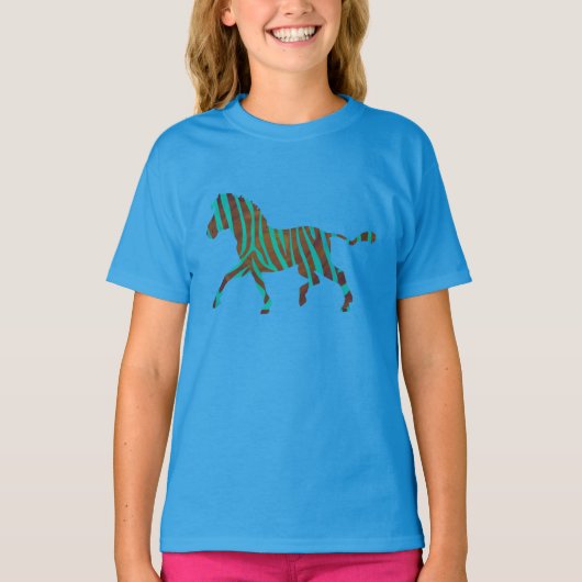 Zebra bruine en Blauwgroen shirten T-shirt (Voorkant)