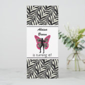 Zebra Butterfly Girl Birthday Party Invitation Kaart (Staand voorkant)