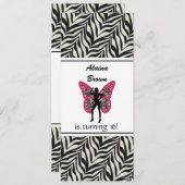 Zebra Butterfly Girl Birthday Party Invitation Kaart (Voorkant / Achterkant)
