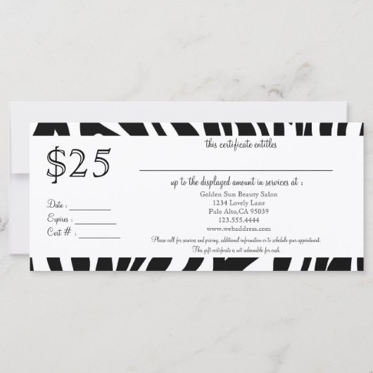 Zebra Cadeaubon: Rack Kaart (Achterkant)