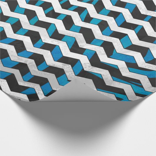 Zebra Chevron Black en Blue Cadeaupapier (Hoek)