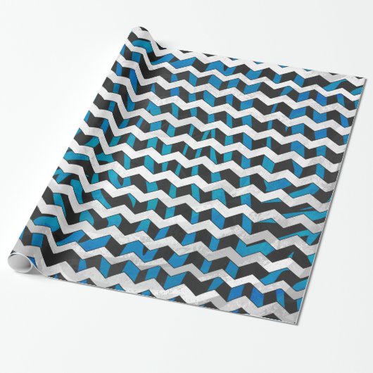 Zebra Chevron Black en Blue Cadeaupapier (Uitgerold)