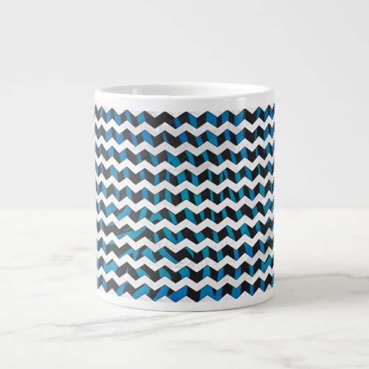 Zebra Chevron Black en Blue Grote Koffiekop (Voorkant)