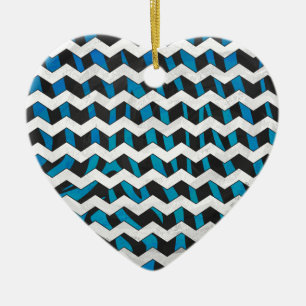 Zebra Chevron Black en Blue Keramisch Ornament