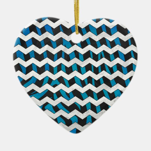 Zebra Chevron Black en Blue Keramisch Ornament (Voorkant)