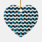 Zebra Chevron Black en Blue Keramisch Ornament (Achterkant)