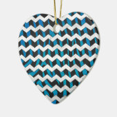 Zebra Chevron Black en Blue Keramisch Ornament (Links)