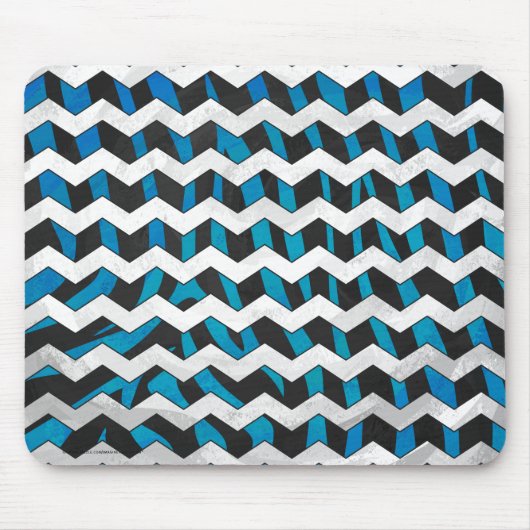 Zebra Chevron Black en Blue Muismat (Voorkant)