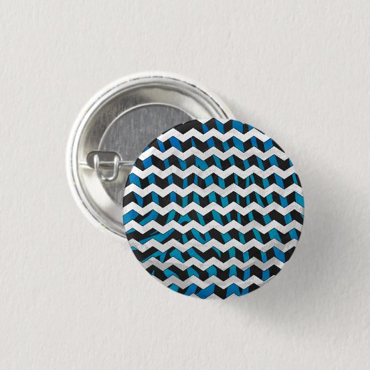 Zebra Chevron Black en Blue Ronde Button 3,2 Cm (Voorkant /achterkant)