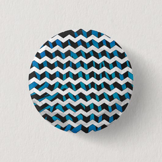 Zebra Chevron Black en Blue Ronde Button 3,2 Cm (Voorkant)