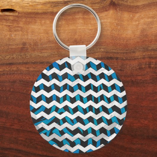 Zebra Chevron Black en Blue Sleutelhanger (Voorkant)