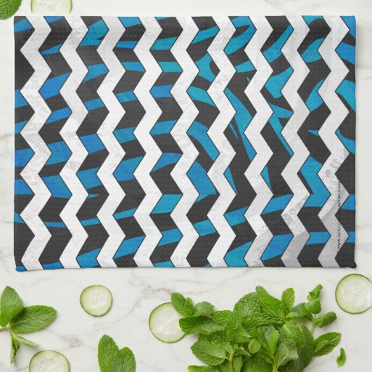 Zebra Chevron Black en Blue Theedoek (Gevouwen)