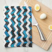 Zebra Chevron Black en Blue Theedoek (Quarter Fold)