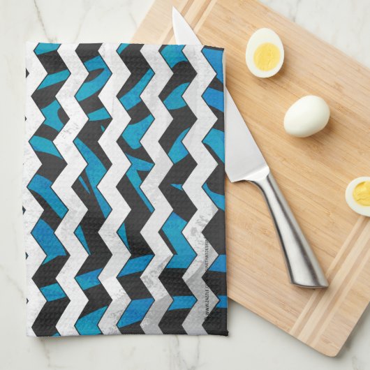 Zebra Chevron Black en Blue Theedoek (Quarter Fold)