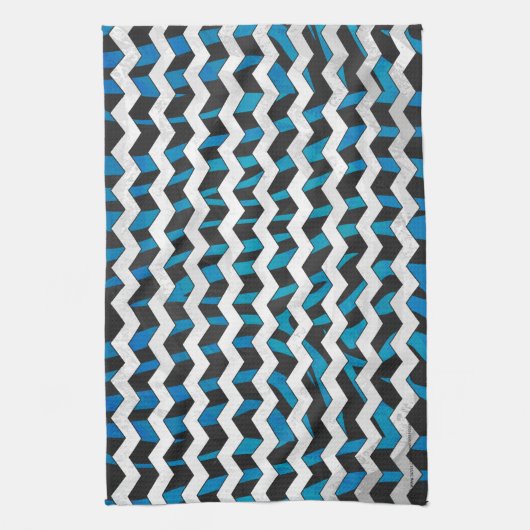 Zebra Chevron Black en Blue Theedoek (Verticaal)