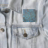 Zebra Chevron Black en Blue Vierkante Button 5,1 Cm (In situ)