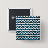 Zebra Chevron Black en Blue Vierkante Button 5,1 Cm (Voorkant /achterkant)