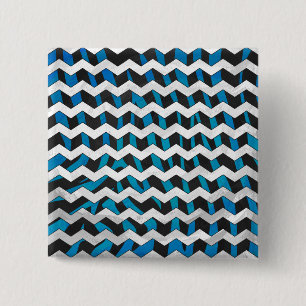 Zebra Chevron Black en Blue Vierkante Button 5,1 Cm