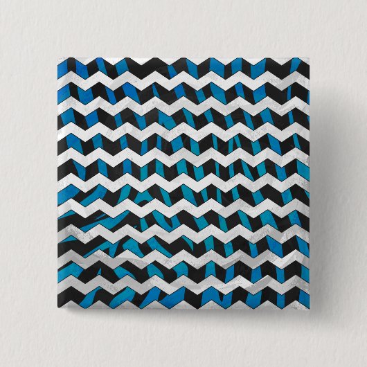 Zebra Chevron Black en Blue Vierkante Button 5,1 Cm (Voorkant)